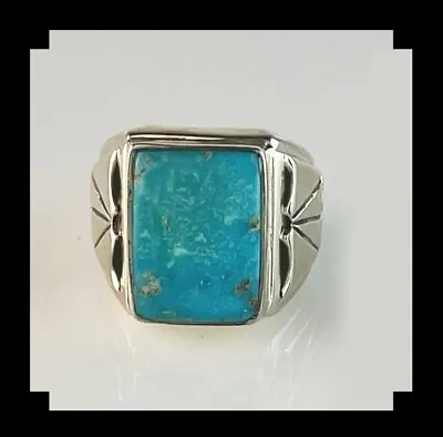 Navajo Style Sterling And Blue Ridge Turquoise Men's Ring Size 13 1/4 • $235