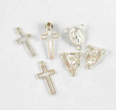 £27.35 • Buy Pure Silver Plated 3 X Sets Hollow Cross And Holy Mary Center For Rosary Making