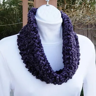 SUMMER COWL SCARF Dark Purple Black Small Short Lightweight Soft Crochet Knit • £18.33