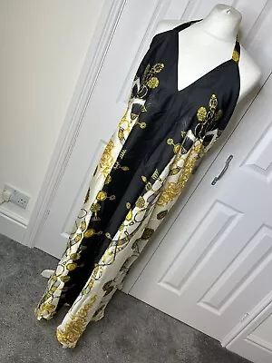 Zara Bnwt Long Maxi Dress Halter Neck Tie Rep £69 Yellow Black Patterned Medium • £16.99