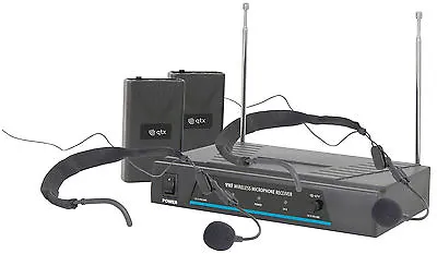 QTX Sound VN2 Dual Headset Neckband Wireless Microphone System VHF Church PA • £64.50