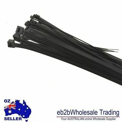 4.8X370mm Cable Ties Zip Ties Nylon UV Stabilised 100/200/500/1000x Bulk Black • $18.95