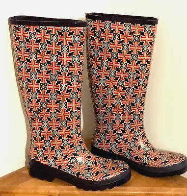 Women’s Tory Burch Logo Rain Boots Wellies Waterproof Knee High Tall Size 8 • $55