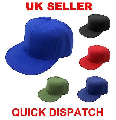 Original Retro Flat Peak Cap Snapback Hat Baseball Cotton Adjustable Plain Solid • £1.95