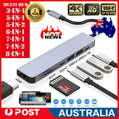 $6.59 • Buy 3/5/6/7/8in 1 USB-C HUB Type-C USB 3.0 HDMI RJ45 Adapter Dock For MacBook IPad