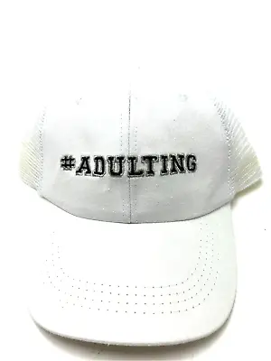 Hashtag Adulting Novelty Hat Cap Snapback White Mesh Back #7 • $8.99