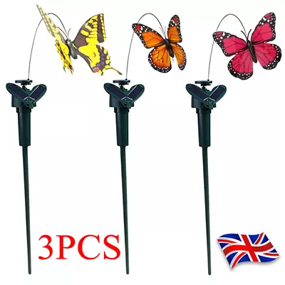 3PCS Solar Fluttering Butterfly Powered Garden Lawn Flying Butterflies Ornament • £10.99