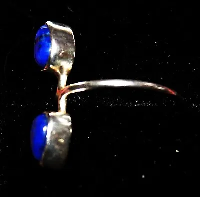 Silver Hallmarked 925 Ring With Teardrop Two Natural Lapis Stones Ex Con Size L • £15