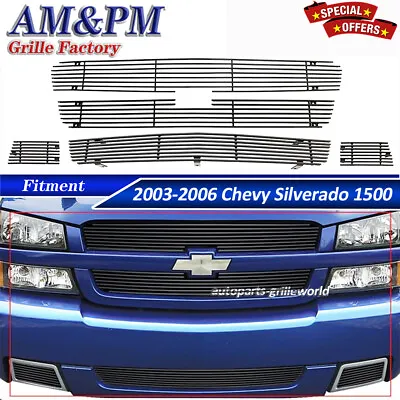 Fits 2003-2006 Chevy Silverado 1500 Black Billet Grille Upper Grill Combo 2005 • $90.99