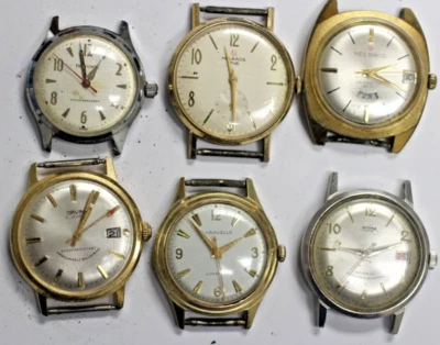 $33 • Buy Lot Of 6 RUNNING Helbros Caravelle Day Mens Wrist Watch Vintage Original RUNS L6