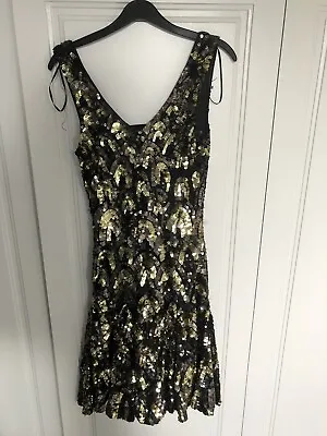 Miss Selfridge Gold And Black Sequin Dress Flapper Gatsby 1920s Size 6 BNWT £150 • £50