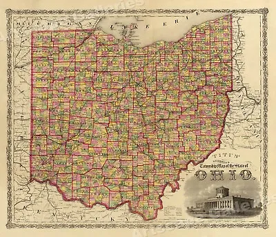 State Of Ohio 1863 Vintage Style Large Township Map - 20x24 • $15.95