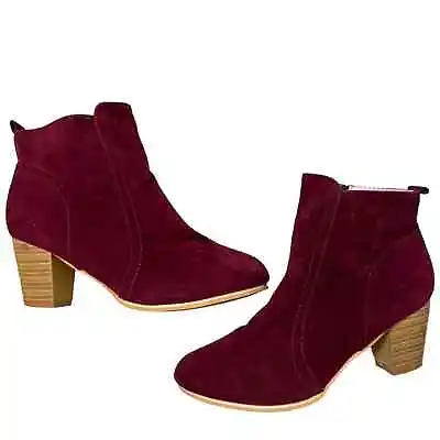 Jingpin Suede Zip-up Heeled Booties  In Wine/ Burgundy Boot • $19.49