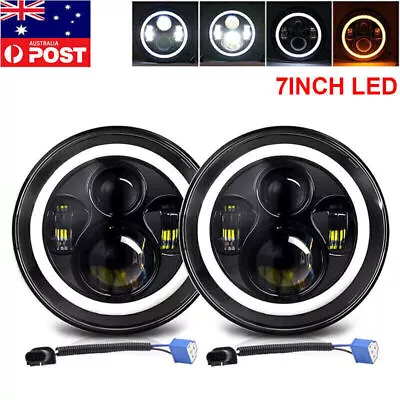 Pair 7  Inch LED Headlights Hi/Lo Beam DRL Projector Fit For JEEP JK GQ PATROL • $50.98