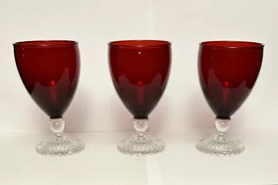 Set Of 3 Vtg Anchor Hocking Royal Ruby Red Bubble Foot Glass Goblets  5-1/2” • $22.99