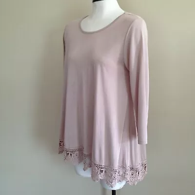 £14.75 • Buy Chris & Carol Taupe 3/4 Sleeves Lace Hem Tunic Top 