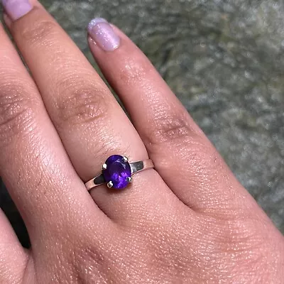 925 Sterling Silver Amethyst Solitaire Engagement Ring For Girlfriend • $19.80