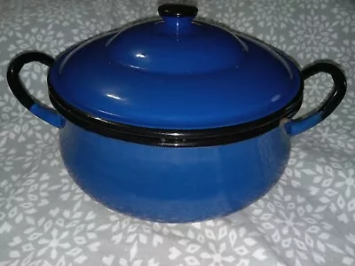 Vintage OTTO Enamelware Blue&Black Cooking Pot W/lid Made In Japan • $18.20