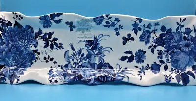 SHABBY CHIC MELAMINE Blue White Scallop Edge (20  X 7 ) X-Large Serving Tray NEW • $24.29