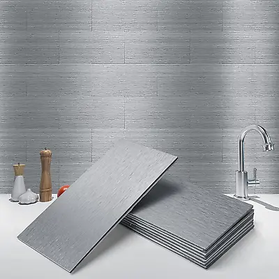 Peel And Stick Stainless Steel Backsplash Tiles Brushed Metal • $19.86