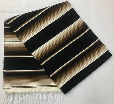 FALSA Mexican Blanket Hand Woven RASTA Serape Throw Yoga Black/brown • $29.99