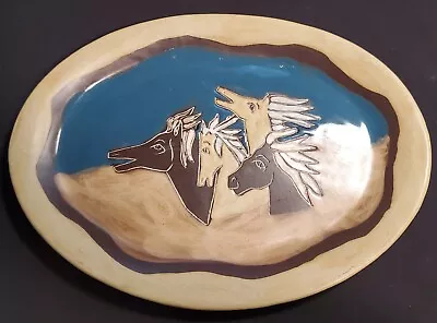 Horse Platter Mara Mexico Stoneware Western Horses 13  Oval Platter Hand Crafted • $34.01