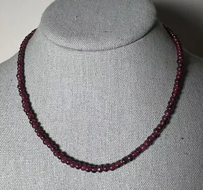 Vintage Single Strand Garnet Bead Necklace Barrel Clasp • $21