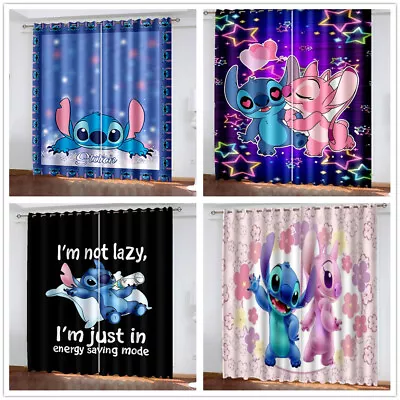 Boys Girls Stitch Window Curtains Kids 3D Blackout Curtains Ring Top Eyelet Gift • £31.20