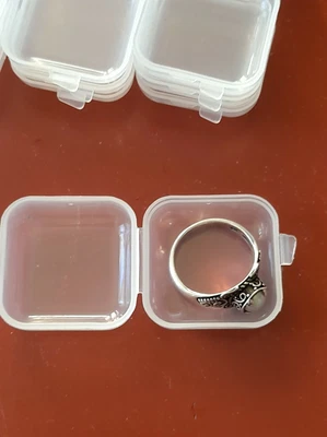 £4.50 • Buy 10 Ring Boxes Clear Hinged Square Boxes For Ear Rings, Tie- Lapel Pin, Pills NEW