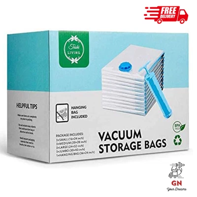 $19.84 • Buy TashiLiving Vacuum Sealer Storage Bags Variety Size 12 Packs + 1 Cloth Hanging