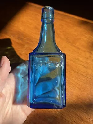 Vintage 6” Blue Glass BITTERS Medicine Bottle Medical History Estate Collector • $9.99