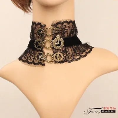 Vintage Victorian Gothic Steampunk Gear   Choker Necklace Black   Choker • $9.99