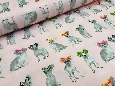 £0.99 • Buy CHIHUAHUA DOG 100% Cotton Poplin Fabric Animal Dogs Material -150cm Wide - PINK