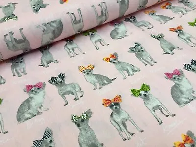 CHIHUAHUA DOG 100% Cotton Poplin Fabric Animal Dogs Material -150cm Wide - PINK • £6.50