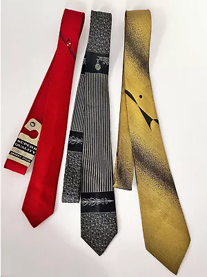 3 Vintage 50's-60's Men's Skinny Neckties- Silk Rayon Acetate • $19.99