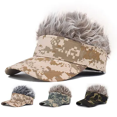 Golf Baseball Hat With Fake Hair Cap Men Sun Visor Toupee Hats Spiky Wig Hat • $10.99