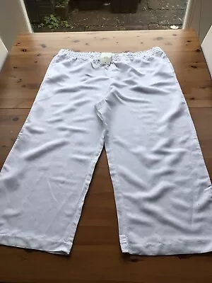 BNWT H&M XXL 20-22 White Linen Blend Trousers Wide Leg Cropped Stretch Waist  • £15.50