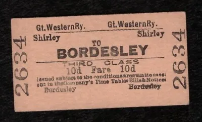 £1.99 • Buy GWR Shirley To Bordesley 3rd Class Great Western Railway Ticket
