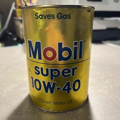 VINTAGE MOBIL SUPER 10W-40 ALL SEASONS MOTOR OIL 1 QUART CAN Empty From Top • $12.95