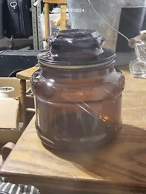 Vintage Dark Amber Glass Canister Apothecary Jar W/Starburst Lid • $7