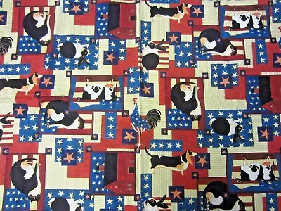 Patriotic Americana Cat Rooster Cow Bunny-Warren Kimble For Cranston 19 X 30 • $4