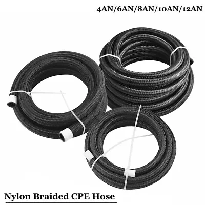 Black Fuel Hose Oil Gas Line AN4-AN6-AN8-AN10-AN12 Nylon/Stainless Steel Braided • $5.99