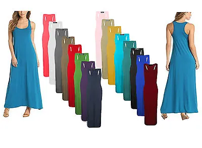 Ladies Womens Jersey Muscle Racer Back Maxi Long Vest Summer Dress Sizes 8 -26 • £8.99