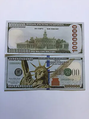 2 U.S. ONE MILLION DOLLARS Bills Lady Liberty Novelty Money • $1.75