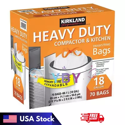 Kirkland Heavy Duty Compactor & Kitchen Trash Bags 18 Gallon 70 Bags • £27.88