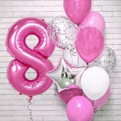 Pink Balloon Age 8 Bundle X12 Pieces Confetti 8th Birthday Party Decorations • £5.99