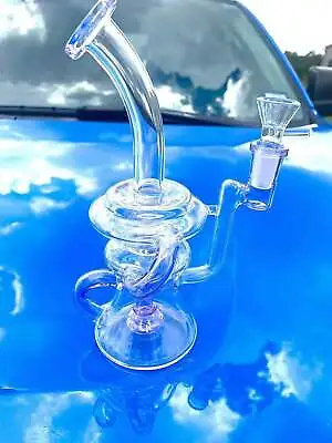 Glass Water Pipe 9 Inch Purple&Clear Bong Recycler 14mm Vortex Smoking Bubbler • $44.99