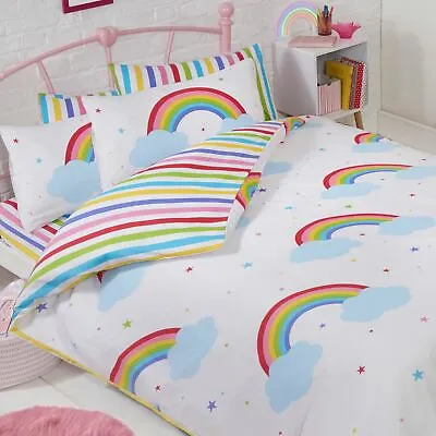 Rainbow Sky Double Duvet Cover Set Boys Girls Bedding Reversible Striped • £21.99