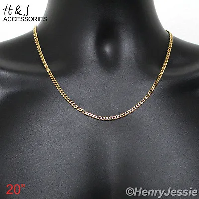 16-36 MEN WOMEN Gold Plated Over Stainless Steel 3mm Cuban Curb Chain Necklace • $12.99
