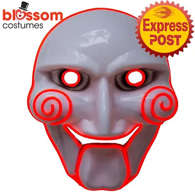 N1210 Jigsaw Puppet Halloween Face Mask Glow Light Up Purge Scary LED Costume • $18.50